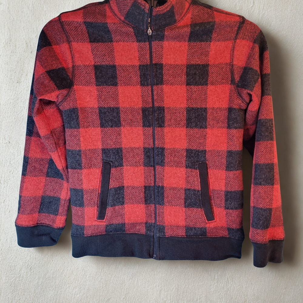 OshKosh B'gosh Red and Black Buffalo Plaid Boy's Zip-Up Sweater